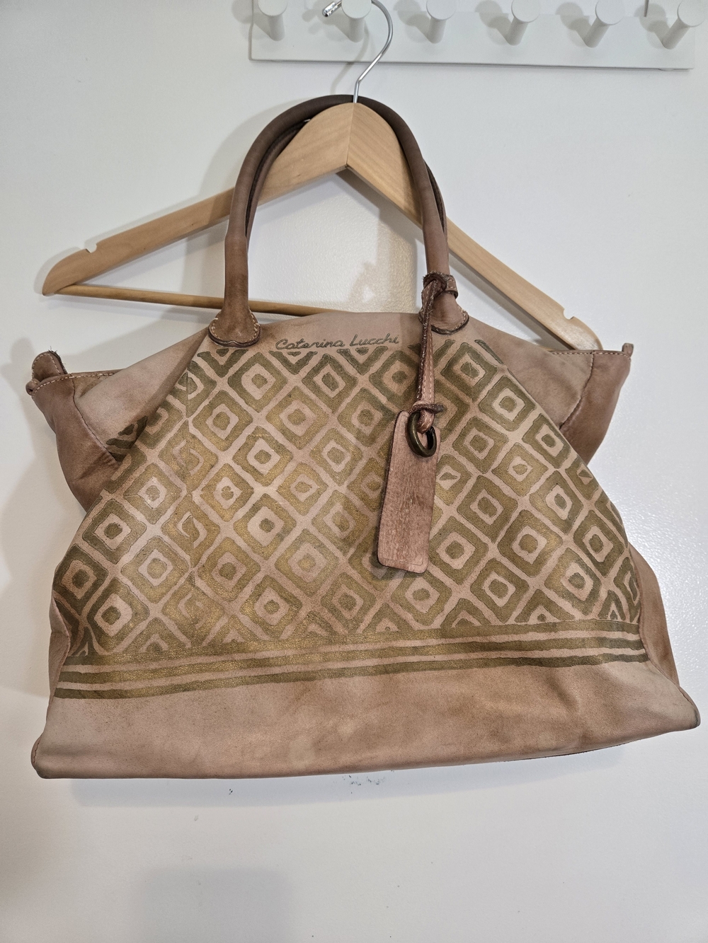 Caterina Lucchi Italian Leather Tote - Geometric & Floral Gold Detail